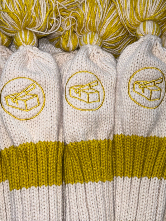 Premium Knit Head Cover - Yellow and Oatmeal