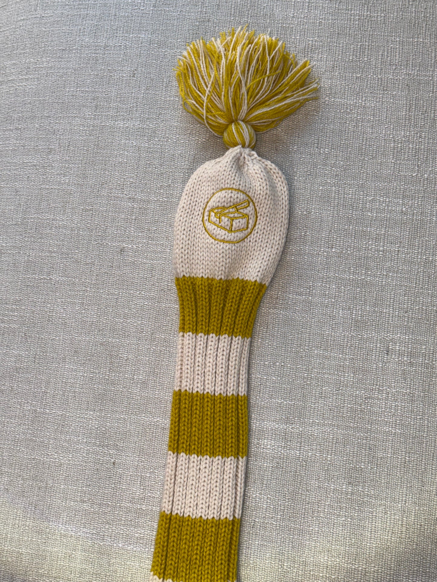 Premium Knit Head Cover - Yellow and Oatmeal