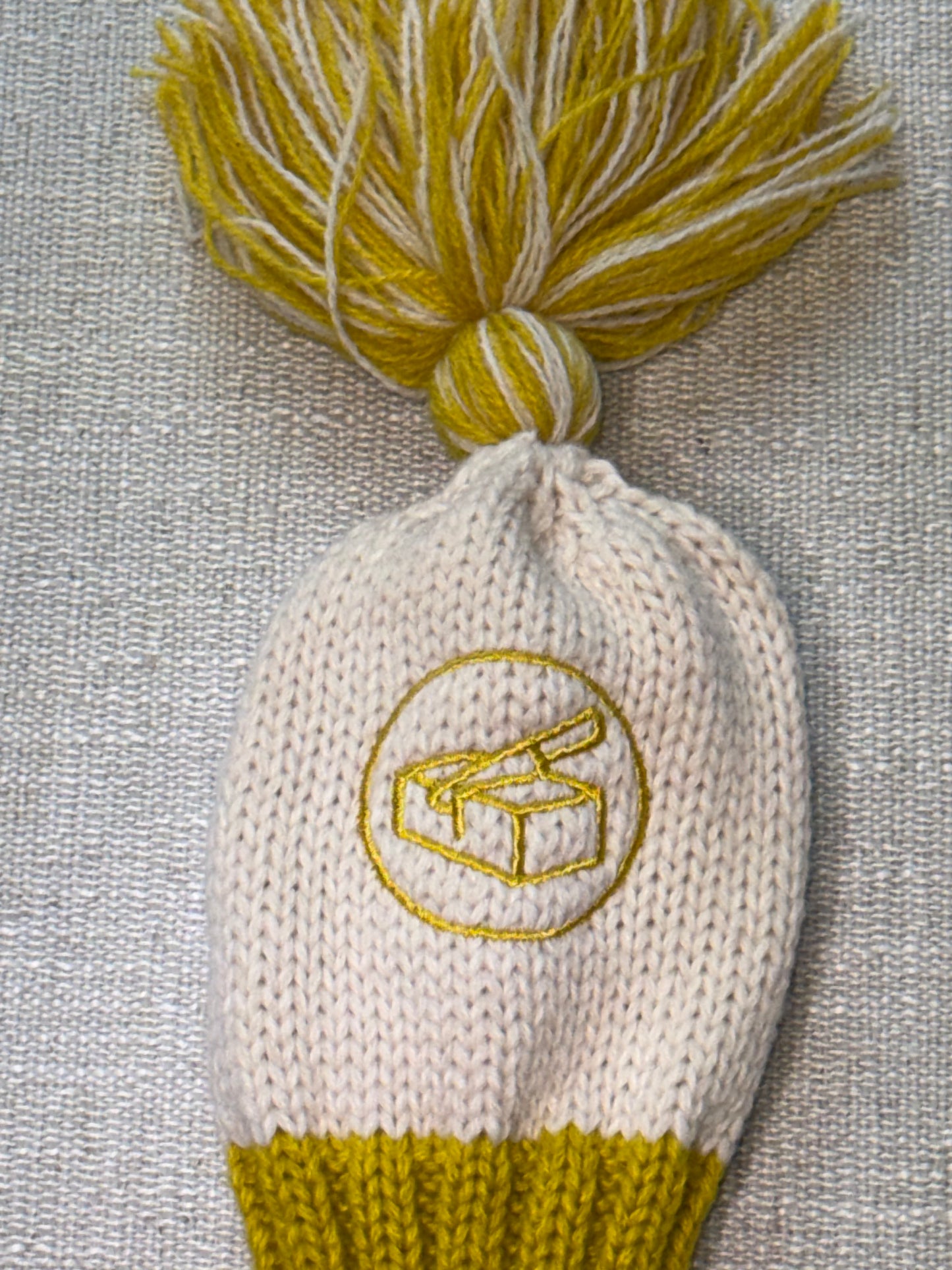 Premium Knit Head Cover - Yellow and Oatmeal
